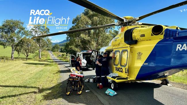 A man has been left seriously injured following a motorbike crash southeast of Toowoomba. Picture: RACQ LifeFlight Rescue