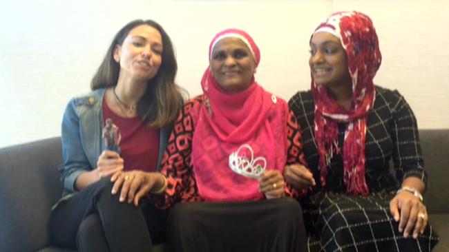 From left: Nazeem's wife, mum and sister wish him well.