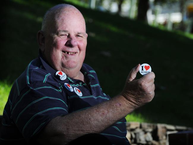 Writer's Week. Poet Les Murray with The Advertiser's ''I Love Murray'' badges.