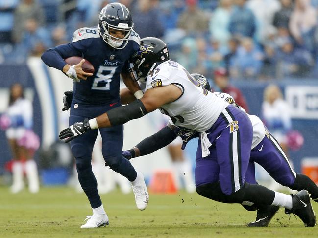 Tennessee Titans quarterback Marcus Mariota saw plenty of the Baltimore Ravens defence last week. Picture: AP Photo