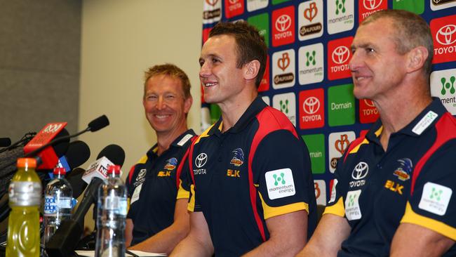 Noble with Phil Walsh after Brent Reilly retired. Picture: Sarah Reed