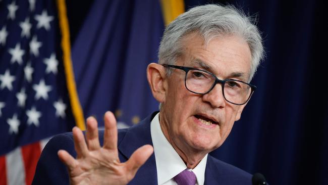 Federal Reserve chair Jerome Powell announces that interest rates will remain unchanged. Picture: Getty Images