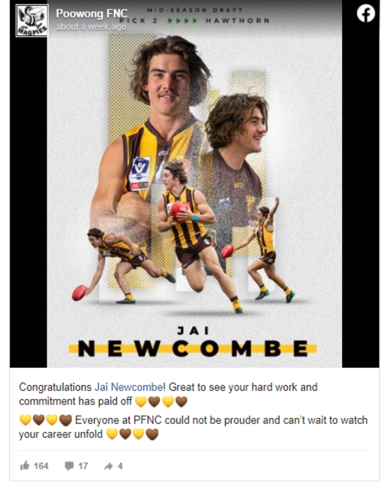 Jai Newcombe has fast become Poowong’s favourite son.