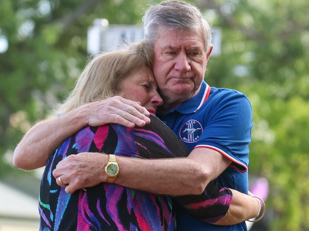 Mourners leave flowers at The Royal Daylesford Hotel after five people were killed when a car ploughed through the pub. Picture: Brendan Beckett