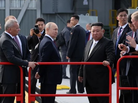 Vladimir Putin and Kim Jong-un met at the Vostochny Cosmodrome in the far eastern Amur region. Picture: Supplied