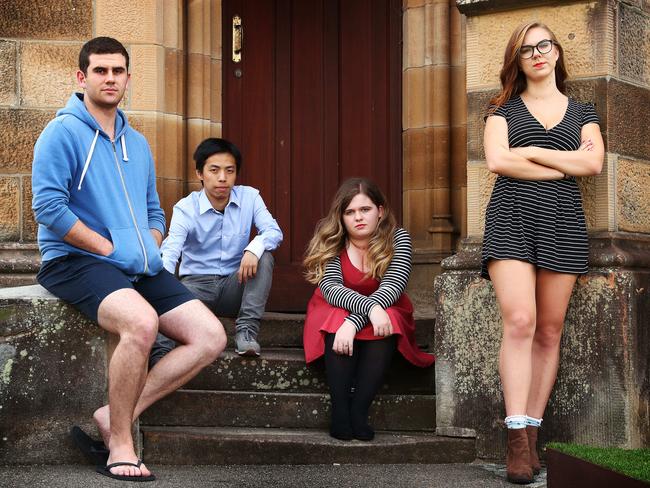 7/12/17: L to R..Francis Tamer, Warren Wang, Renee Gorman, VP of Sydney University's Conservative Club and Katarina Perkovic at Sydney University. They are concerned about blatant moves by the university leadership to shut down conservative events/voices. John Feder/The Australian