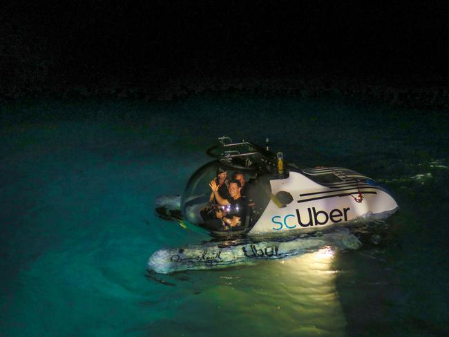 WORLD’S FIRST NIGHT TIME scUBER The world’s first night time scUber submarine ride was also held on Heron Island with a select number of media guests able to experience it at night. Being underwater at night is like being on another planet! Picture: Mark Fitz