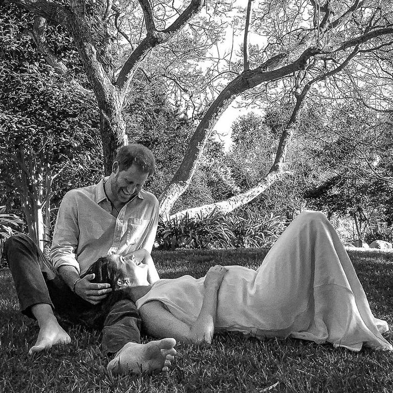 The black and white image Harry and Meghan used to announce their pregnancy. Picture: Misan Harriman/AFP/The Duke and Duchess of Sussex.