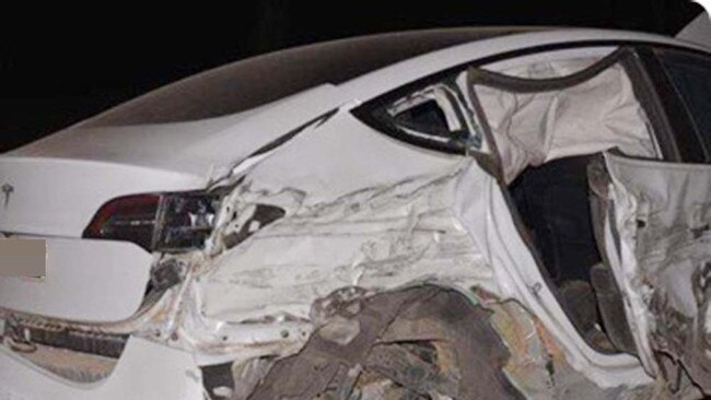 The driver of the Tesla and their passenger are in hospital with non-life threatening injuries. Picture: Supplied