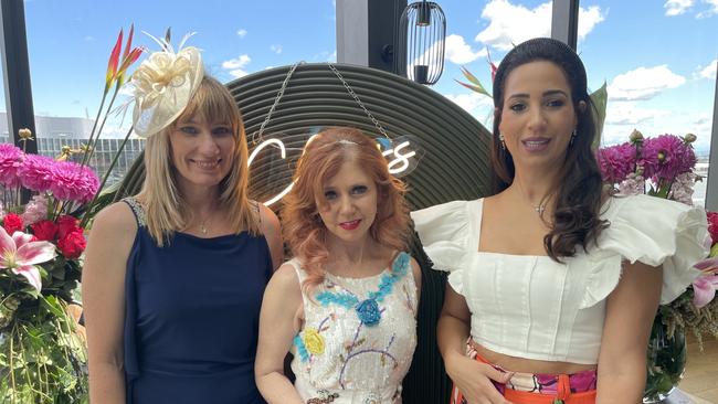 Arlette Boulos (right), Melissa Claire (middle) and Robyn at Roundhouse in Newcastle for a Melbourne Cup event. Pic: Amy Ziniak