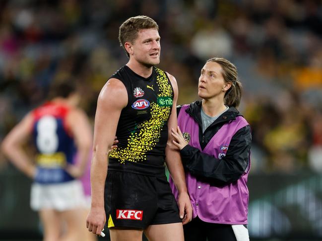 Jacob Hopper after injuring his hamstring. Picture: Getty Images