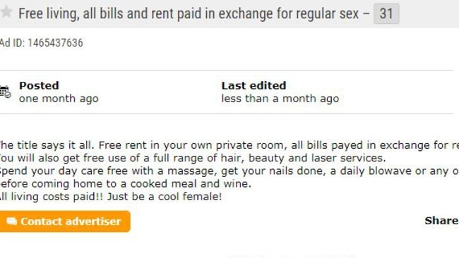 Sex for rent offered on an Australian real estate website.