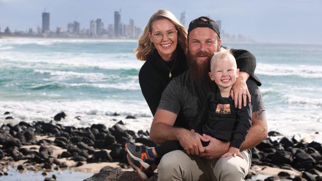 Brent Draper with wife Shonleigh and son Alfie 2. He says it's important other men speak up about their mental health issues. Picture Glenn Hampson.