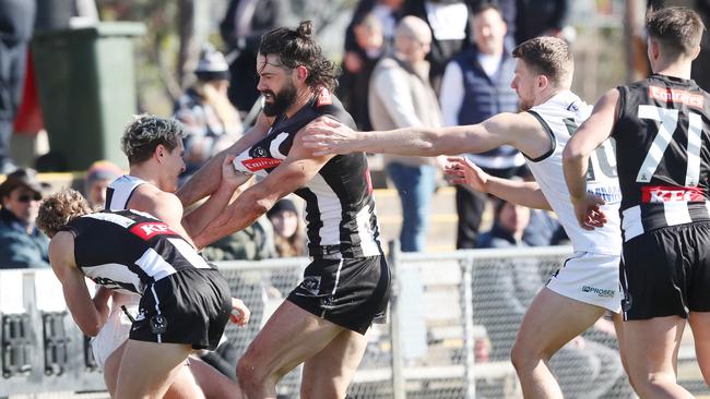 Brodie Grundy in action during his VFL return. Picture: David Crosling