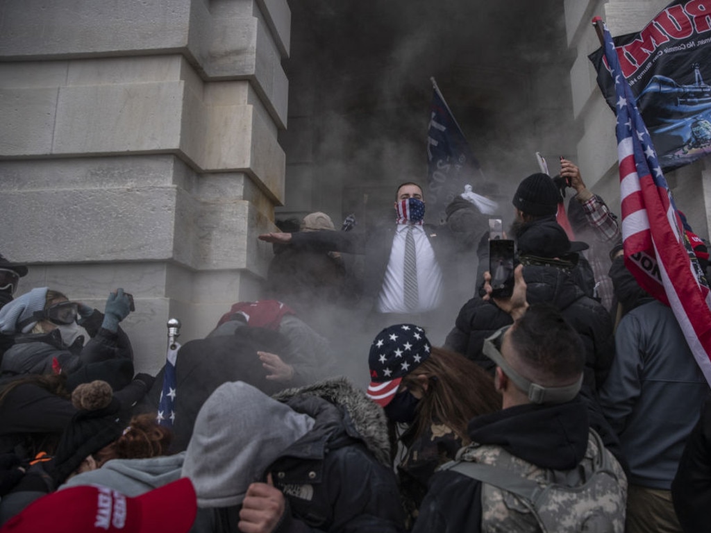 Demonstrators attempt to breach the U.S. Capitol building during a protest in Washington, D.C.