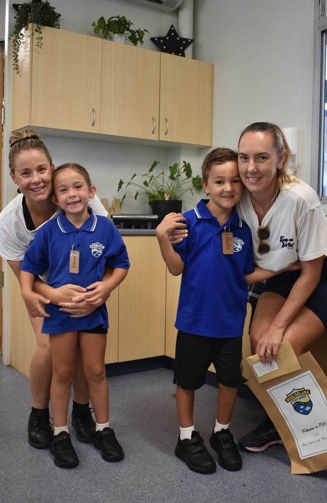 Families and students celebrate the first day of prep at Mooloolaba State School. Picture: Eddie Franklin