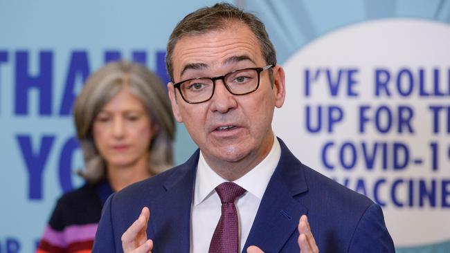 SA Premier Steven Marshall and chief public health officer Professor Nicola Spurrier. Picture: NCA NewsWire / Brenton Edwards