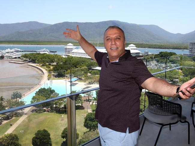 Crystalbrook Collection owner Ghassan Aboud on the veranda of his private suite at Flynn overlooking the cairns Esplanade Picture: Anna Rogers