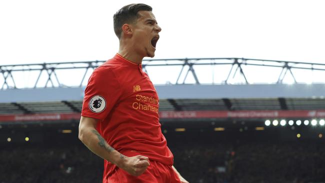 Liverpool's Philippe Coutinho celebrates.