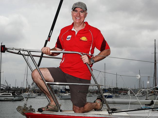 Major Murray Stewart skipper of Gun Runner which is the smallest boat with the smallest budget in this year's Sydney to Hobart, at RANSA dock in Sydney. The boat is also used to train members of the Army. Picture: Brett Costello