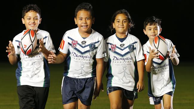 Petelo Bollinger, 7, Jaydan Pereia, 7, Tamaine Enkera-Raveora, 7, Kenzington de la Cruz-Enkera, 8, from the Brothers Saint Brendan’s Rugby League Club.