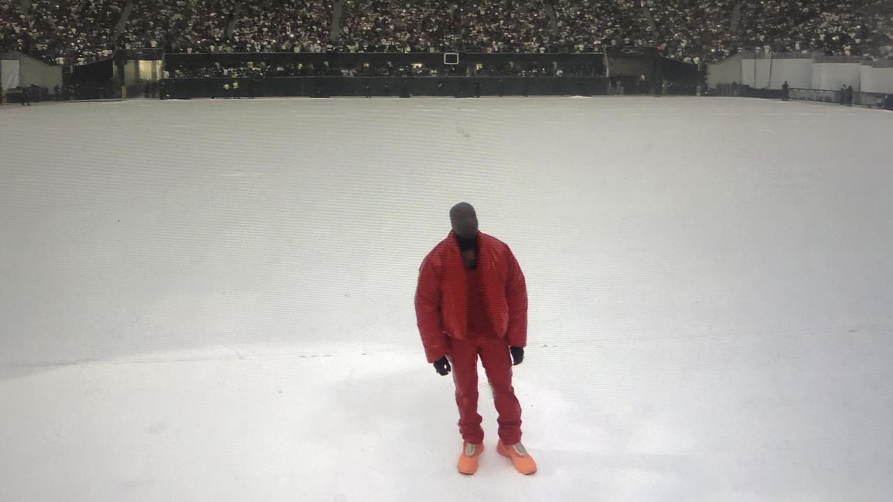 Kanye at a Donda album playback in the stadium.