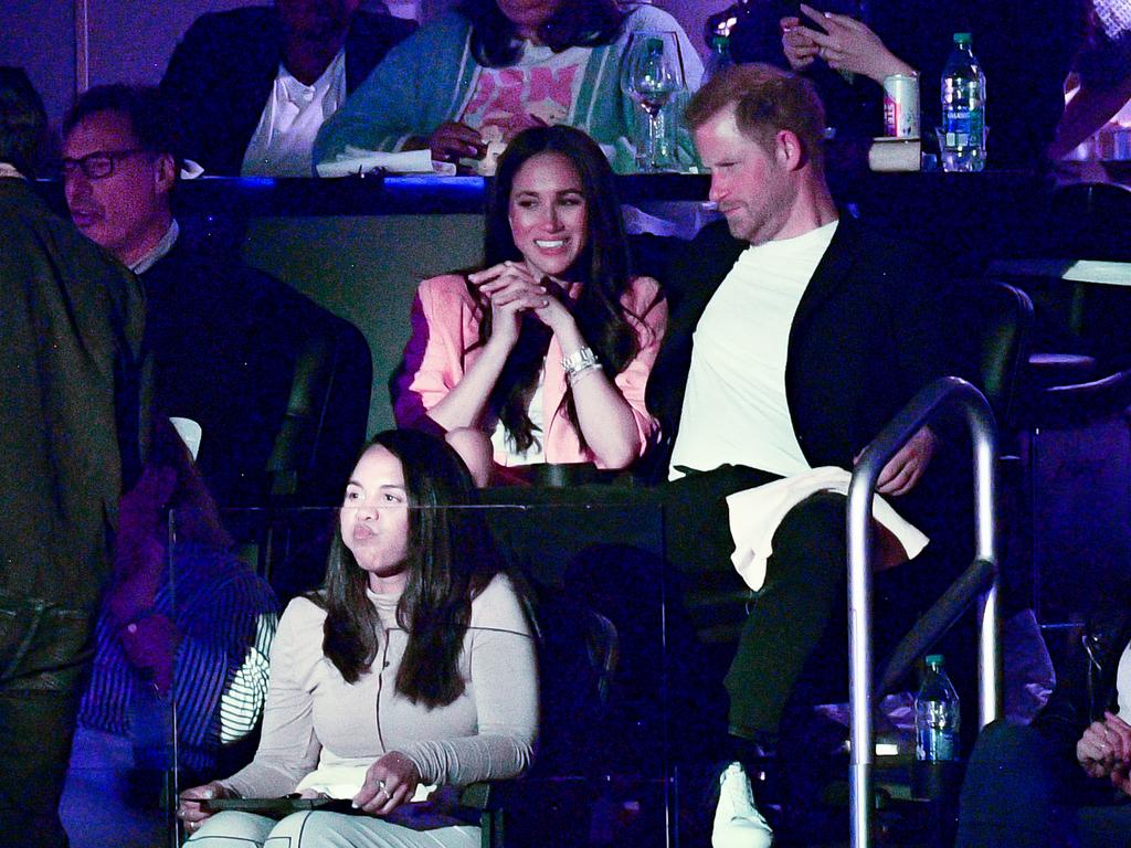 Meghan and Harry watch the LA Lakers play the Memphis Grizzlies in Los Angeles. Picture: Allen Berezovsky/Getty Images