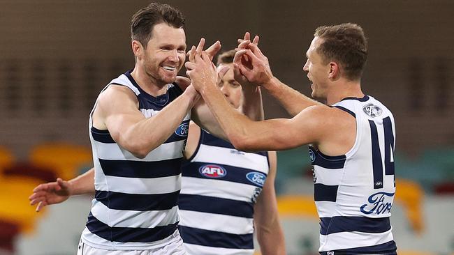 Patrick Dangerfield and Joel Selwood know about standing up in big games. Picture: Michael Klein