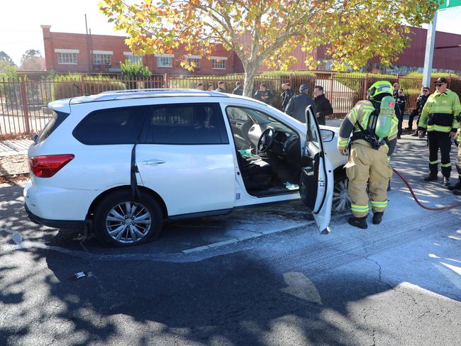 One car crashed after it hit road spikes. Photo: NSW Police