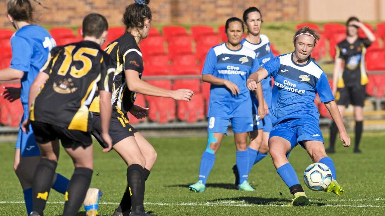 GOAL: Chloe Hutton tucks away the South West Queensland Thunder&#39;s first goal in their match against Mudgeeraba. The Thunder won the match 3-2. Picture: Kevin Farmer