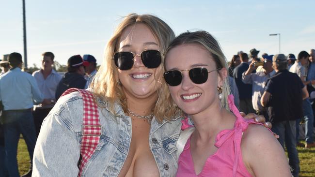 Brydee and Kate at the Roma Rugby Races at Bassett Park on Saturday June 24, 2023. Picture: Chloe Cufflin.