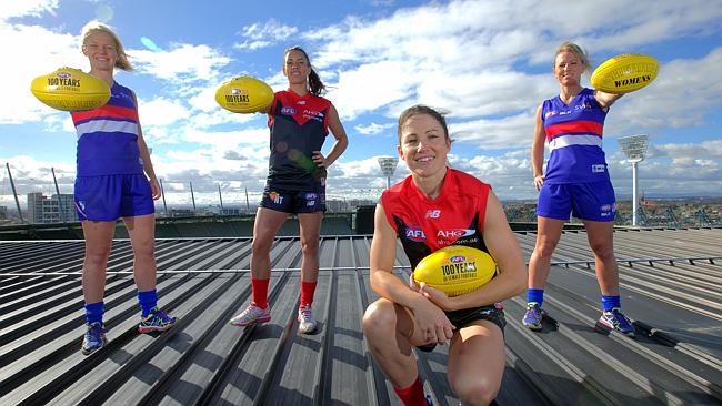 Melissa Hickey (second right) is hoping to remain a Demon. Picture: Ian Currie