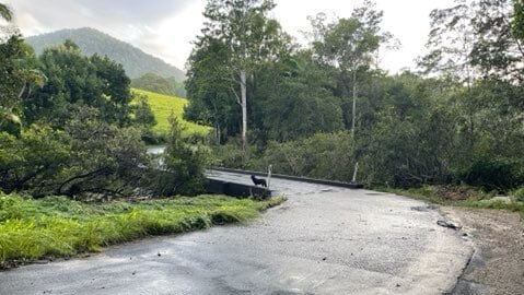 Earlier flooding on Byrrill Creek Road has eased. Picture: Natascha via NSW SES Murwillumbah Unit