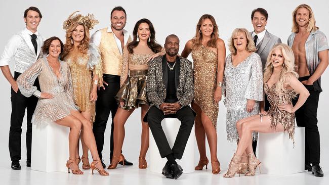 The 2019 cast of Dancing With The Stars, (from left) Jimmy Rees, Cassandra Thorburn, Constance Hall, Miguel Maestre, Olympia Valance, Curtly Ambrose, Michelle Bridges, Denise Scott, Samuel Johnson, Courtney Act and Jett Kenny. Picture: Channel 10.