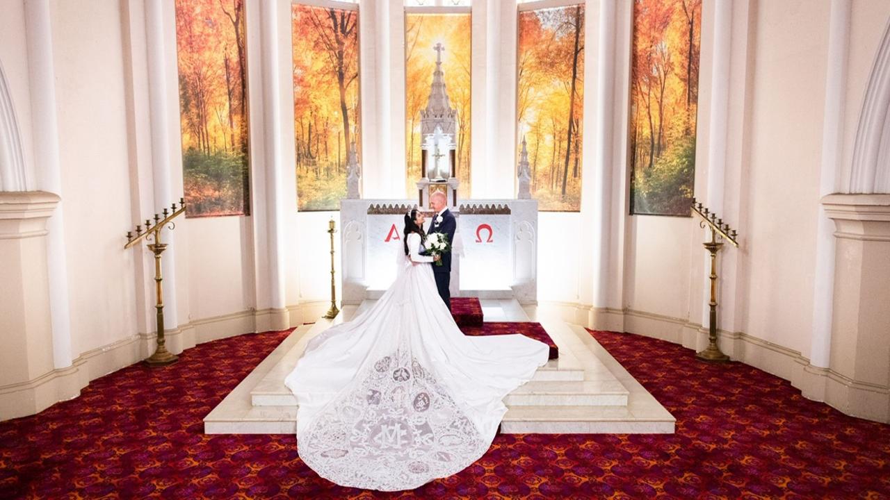 Carol D'Silva has been invited to showcase her wedding dress she and her mum made at a lace exhibition in France and Portugal. Picture: Sunlit Studio