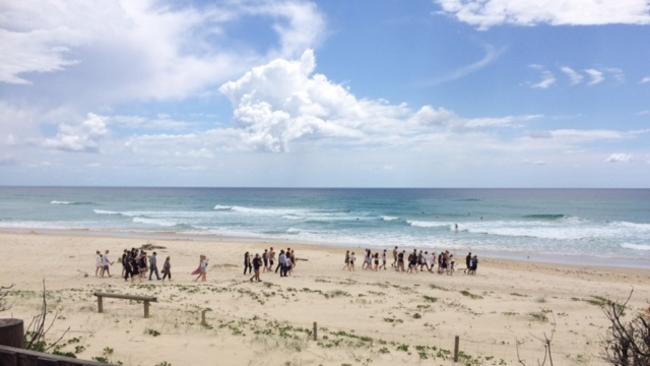 Friends and family gather to farewell the young boy. Picture: Amanda Robbemond