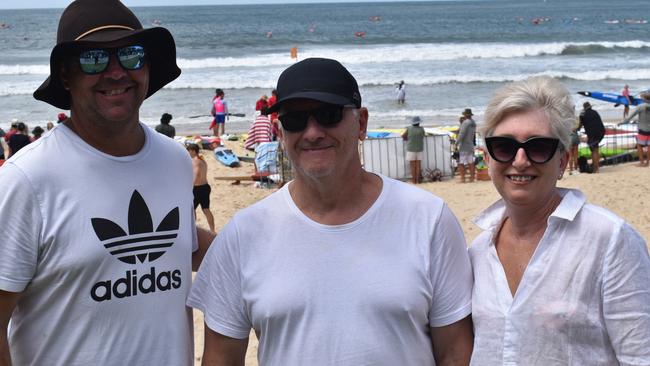 Tony Sunderland, Brett Robinson and Nicola Sunderland at day two of the Senior and Masters division of the 2023 Queensland Surf Life Saving Championships at Mooloolaba. Photo: Elizabeth Neil