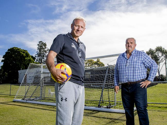 Gold Coast Magic United President Adem Poric and Football Gold Coast General Manger Damien Bresic. Picture: Jerad Williams