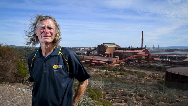 Marty Hilton, who has worked at blast furnaces for decades, in front of the Whyalla steel plant. Picture: Mark Brake