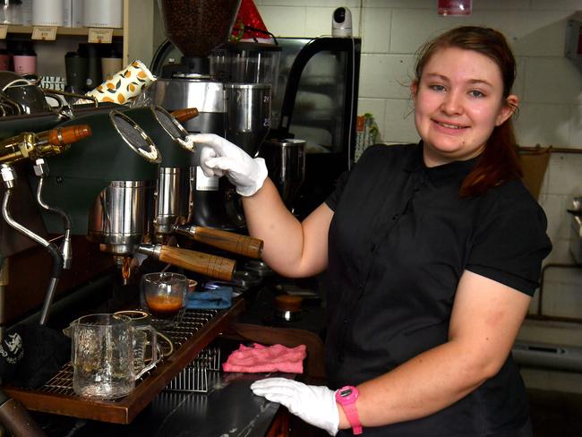 Equality Education student Hannah Dawson practicing her barista skills at Coffee Presto in Rosslea. Picture: Evan Morgan