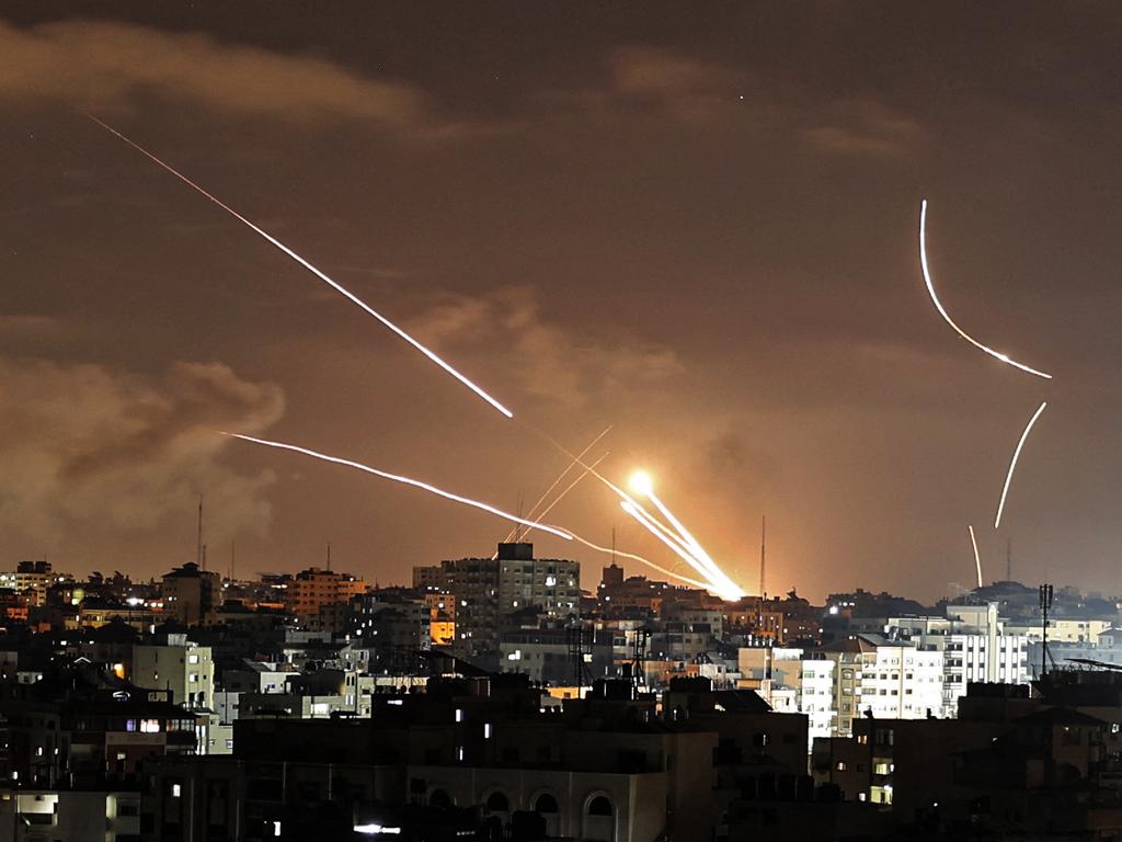 Rockets are launched from Gaza City, controlled by the Palestinian Hamas movement, towards Israel this week. Picture: Mahmud Hams/AFP