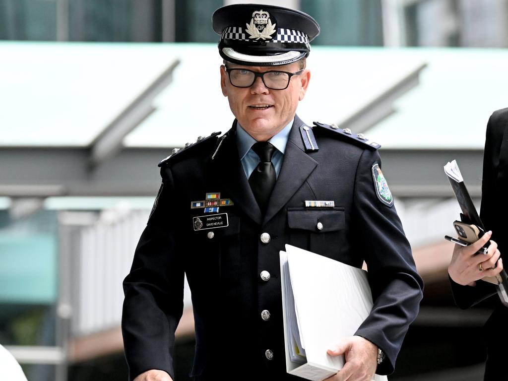 Queensland police inspector David Neville after giving evidence to the commission of inquiry into forensic DNA testing at Brisbane Magistrates Court. Picture: Dan Peled/NCA NewsWire