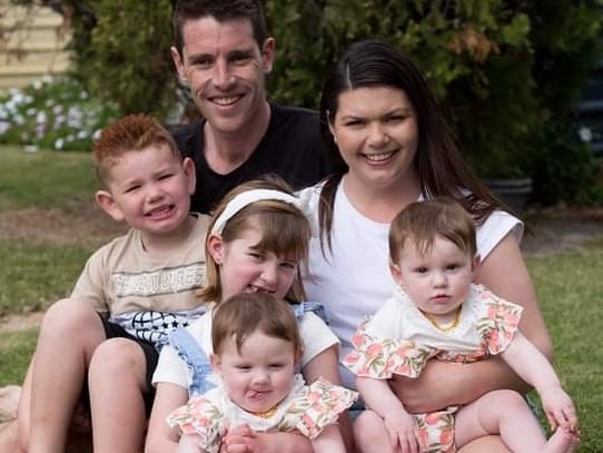 Ryan Nenke and Karly Conry with their children Kylan, four, Ella, six, and twins Hallie and Dakota, one. This picture was supplied by the family.