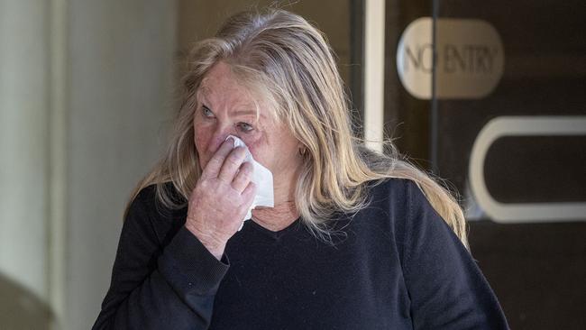 Cheryl Hatchard, the wife of Craig Hatchard who was twice run down by Shane Anthony Matherson, leaves the District Court after reading a victim impact statement. Picture: NewsWire / Kelly Barnes