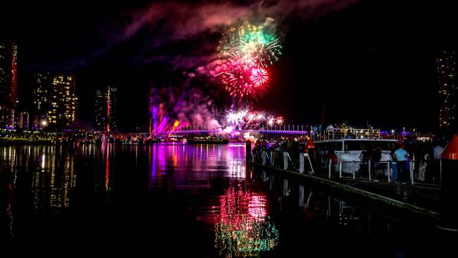 Melbourne revellers viewing the Docklands fireworks. Picture: Nicole Cleary