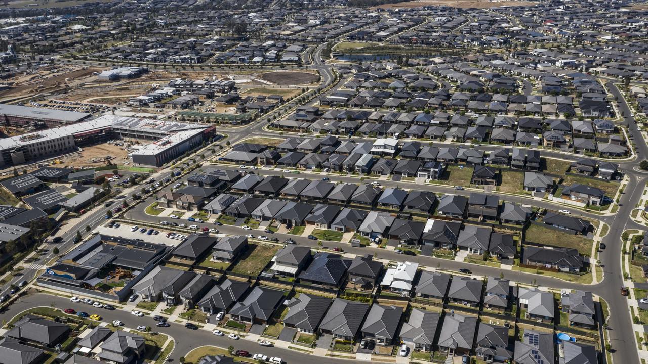 An aerial view of a sprawling new housing estates in Sydney’s west. Picture: Getty