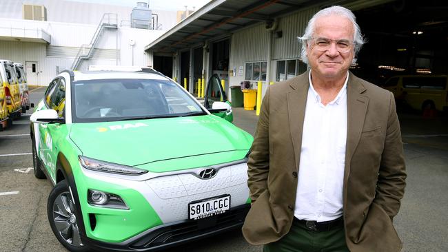 RAA Mobility Technology Specialist Mark Borlace with RAA's first electric vehicle, a Hyundai Kona. Picture: Mark Brake.