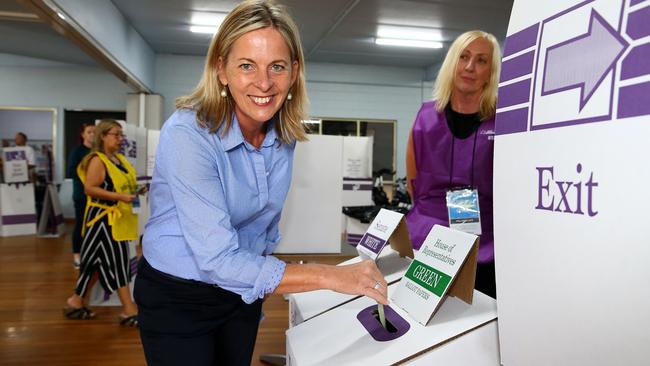 Candidate for Moncrieff Angie Bell places her vote at Nerang PCYC. Pics Adam Head.