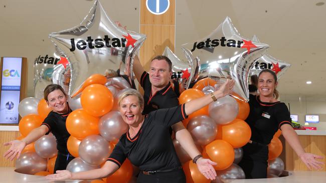 The Gold Coast is the most popular route in the country and Jetstar ground crew are celebrating borders reopening December 1st. Left to right they are Helen Breed, Antony Jackson, Simone Francis, and Jeda Greenlaw. Picture Glenn Hampson