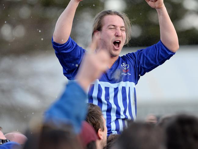 NFL Football Division 3 grand final: Reservoir V Epping. Reservoir's Kael Beaumont celebrating. Picture: Josie Hayden